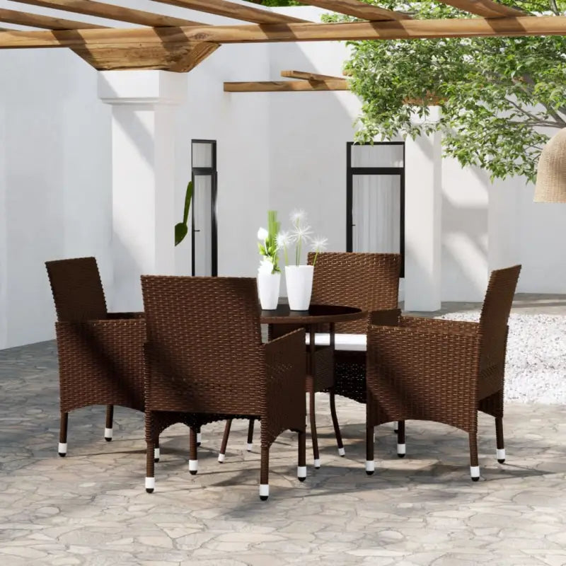 Elegante tuinset met poly rattan en gehard glas voor terras of tuin - Bruin - Tuinsets