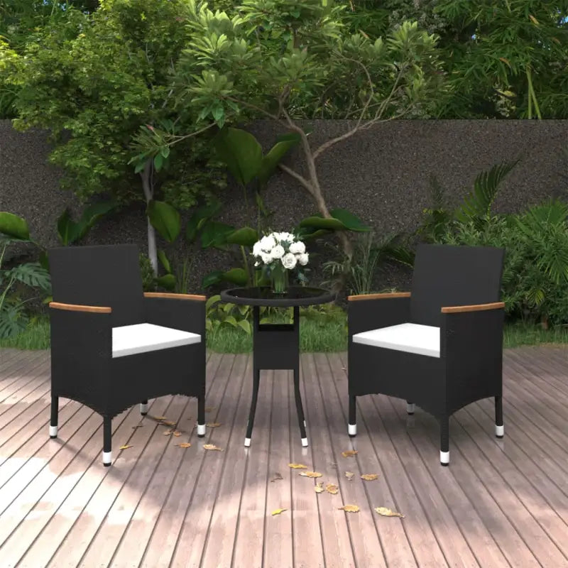 Elegante tuinset met poly rattan en gehard glas voor terras en tuin - Zwart - Tuinsets