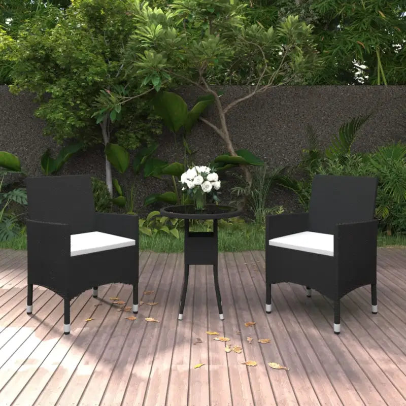 Elegante tuinset met poly rattan en gehard glas voor tuin en terras - Zwart - Tuinsets