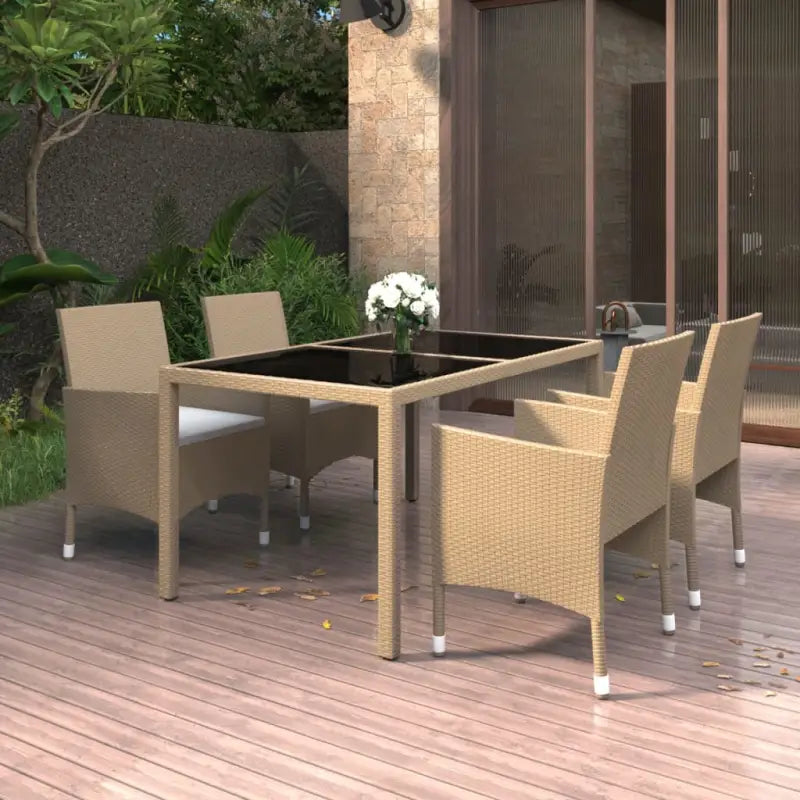 Elegante tuinset met poly rattan en gehard glazen tafelblad - Beige - Tuinsets