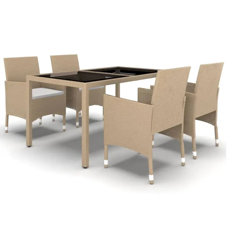 Elegante tuinset met poly rattan en gehard glazen tafelblad - Beige - Tuinsets