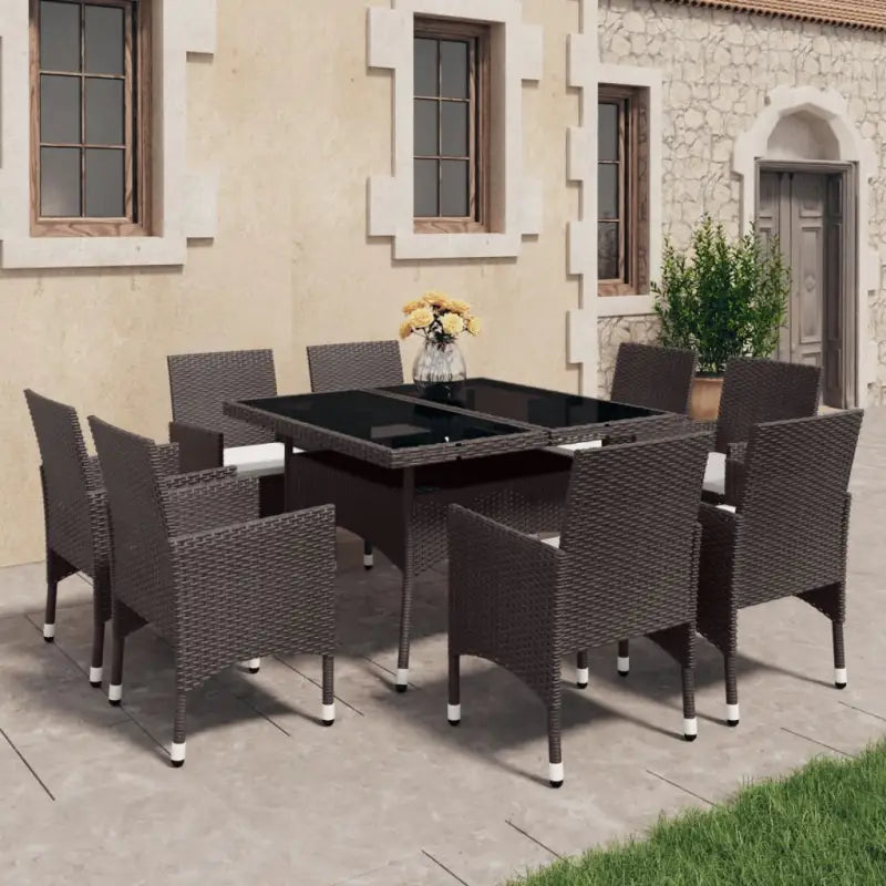 Elegante tuinset met poly rattan en gehard glazen tafelblad - Tuinsets