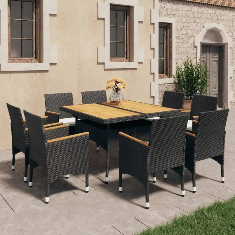 Elegante tuinset met poly rattan en gehard glazen tafelblad - Zwart en bruin - Tuinsets