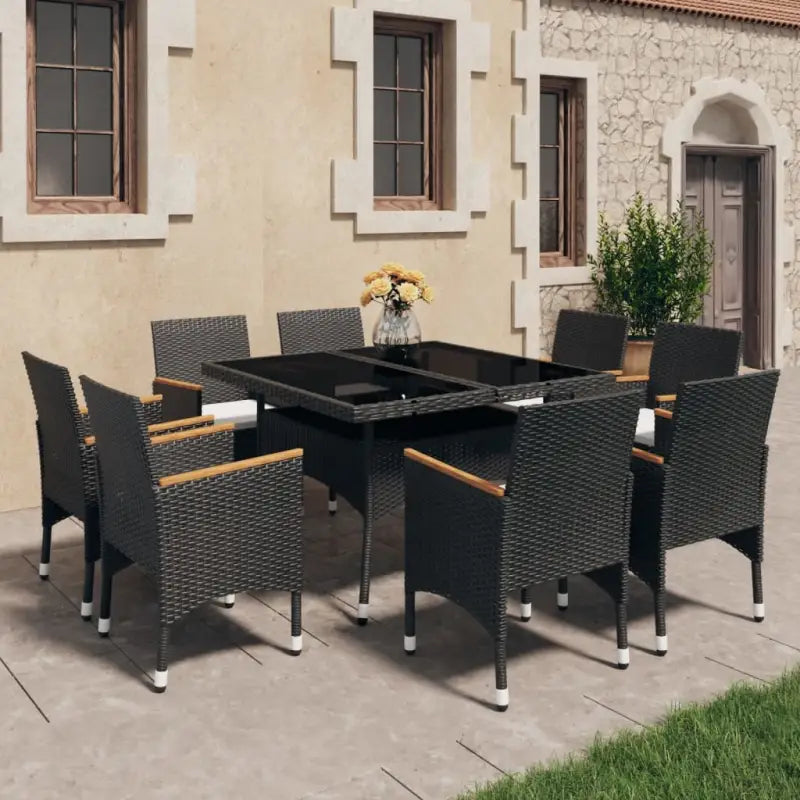 Elegante tuinset met poly rattan en gehard glazen tafelblad - Zwart - Tuinsets
