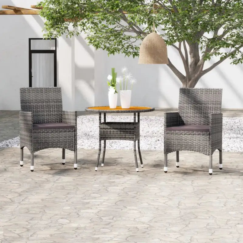 Elegante tuinset met poly rattan en massief acaciahout - Grijs - Tuinsets