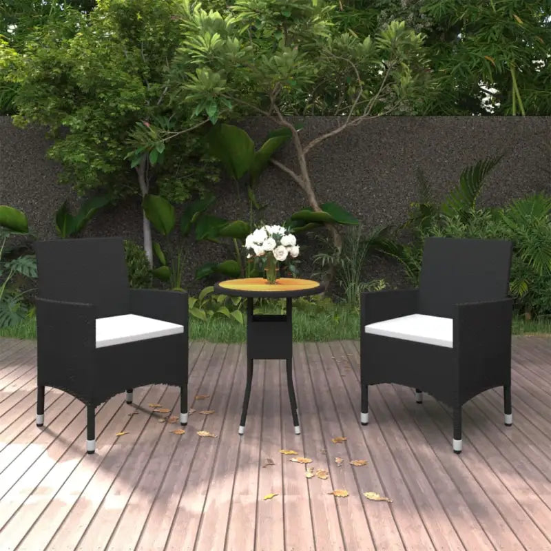 Elegante tuinset met poly rattan en massief acaciahout materialen - Zwart - Tuinsets