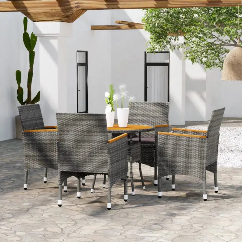 Elegante tuinset met poly rattan en massief acaciahout voor je terras - Grijs - Tuinsets