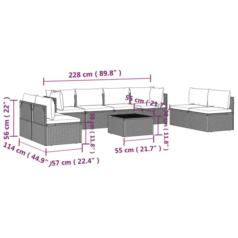 Elegante tuinset met waterdichte zak en comfortabele afmetingen kussen - 6x midden + 2x hoek + Tafel - Tuinsets