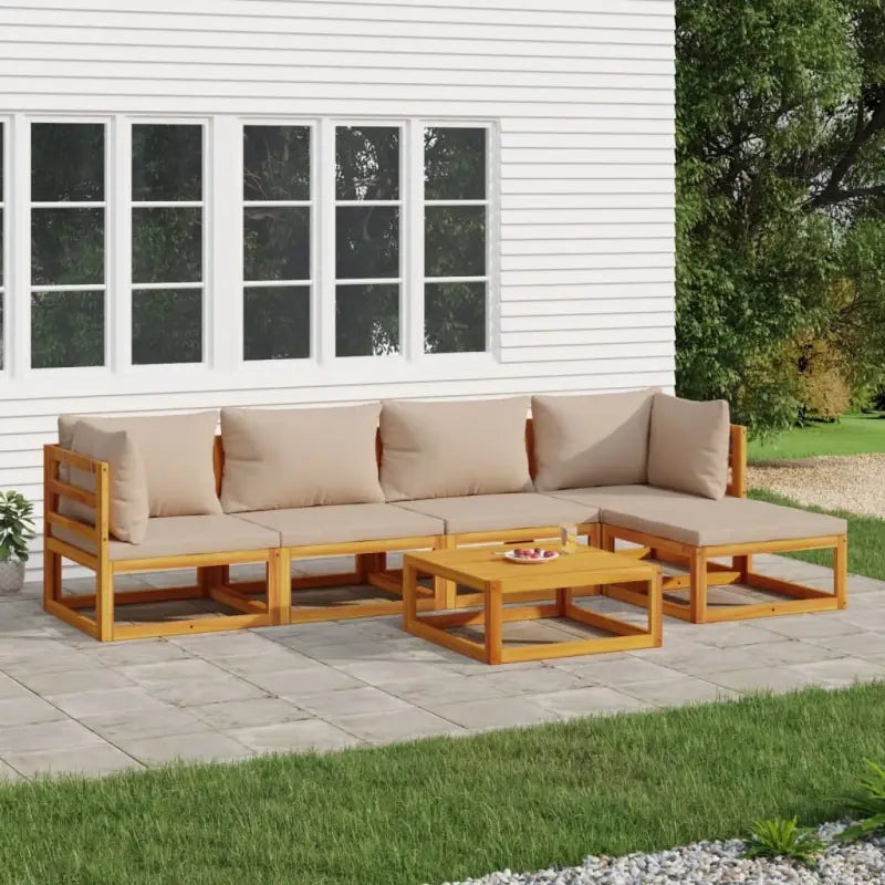 Elegante tuinset van massief acaciahout met comfortabele afmetingen rugkussen - Taupe / 2x hoek + 2x midden