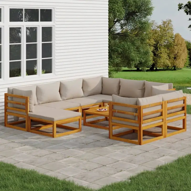 Elegante tuinset van massief acaciahout met comfortabele afmetingen rugkussen - Lichtgrijs / 5x hoek + 3x midden