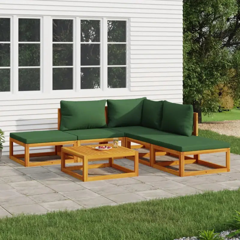 Elegante tuinset van massief acaciahout met comfortabele afmetingen rugkussen - Groen / hoek + 2x midden + 2x