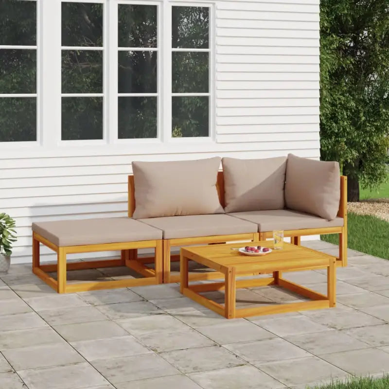 Elegante tuinset van massief acaciahout met comfortabele afmetingen rugkussen - Taupe / hoek + midden + Tafel