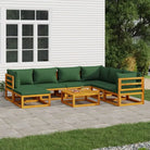 Elegante tuinset van massief acaciahout met comfortabele afmetingen rugkussen - Groen / 3x hoek + 3x midden