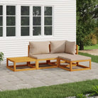 Elegante tuinset van massief acaciahout met comfortabele afmetingen rugkussen - Taupe / hoek + midden + voetensteun