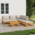 Elegante tuinset van massief acaciahout met comfortabele afmetingen rugkussen - Lichtgrijs / hoek + 3x midden