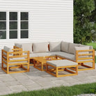 Elegante tuinset van massief acaciahout met comfortabele afmetingen rugkussen - Lichtgrijs / 3x hoek + 2x midden