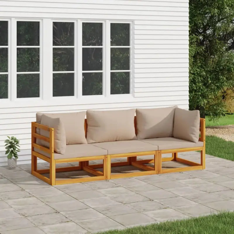 Elegante tuinset van massief acaciahout met comfortabele afmetingen rugkussen - Taupe / 2x hoek + midden - Tuinsets