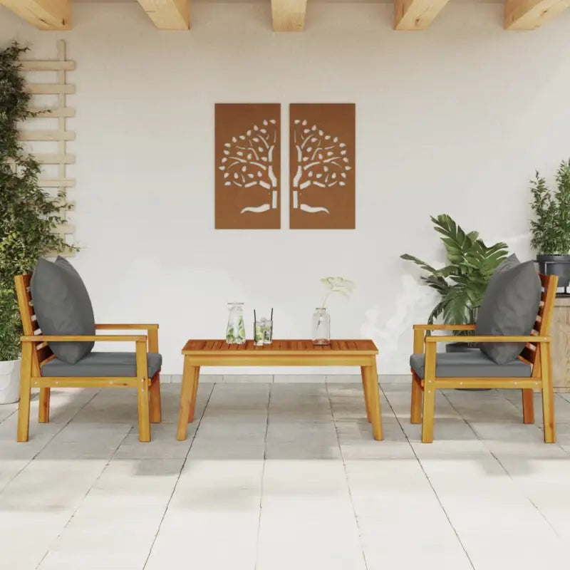 Elegante tuinset van massief acaciahout met olieafwerking en eenvoudige schoonmaak - Bruin en grijs / 2x stoel + tafel