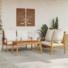 Elegante tuinset van massief acaciahout met olieafwerking en eenvoudige schoonmaak - Bruin en wit / 2x Bank + Tafel