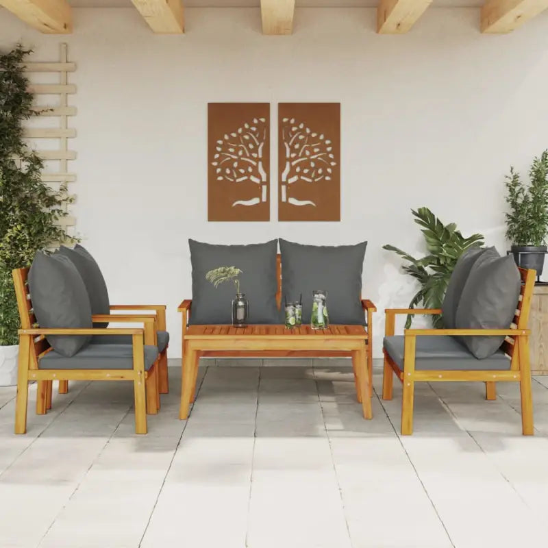 Elegante tuinset van massief acaciahout met olieafwerking en eenvoudige schoonmaak - Bruin en grijs / 2x chair + 2x