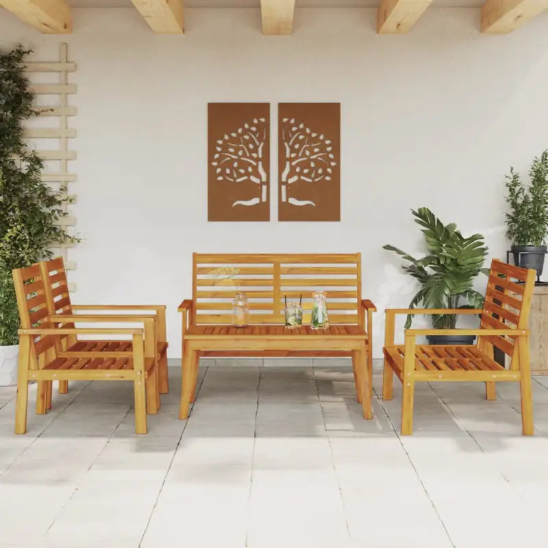 Elegante tuinset van massief acaciahout met olieafwerking en eenvoudige schoonmaak - Bruin / 2x chair + 2x bench