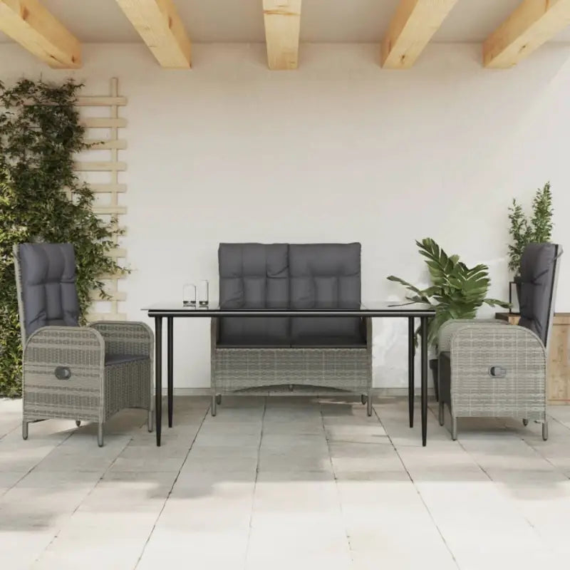 Elegante tuinset van poly rattan met gehard glas en gepoedercoat staal - 160 cm tafellengte / Bank + 2x stoel + Tafel