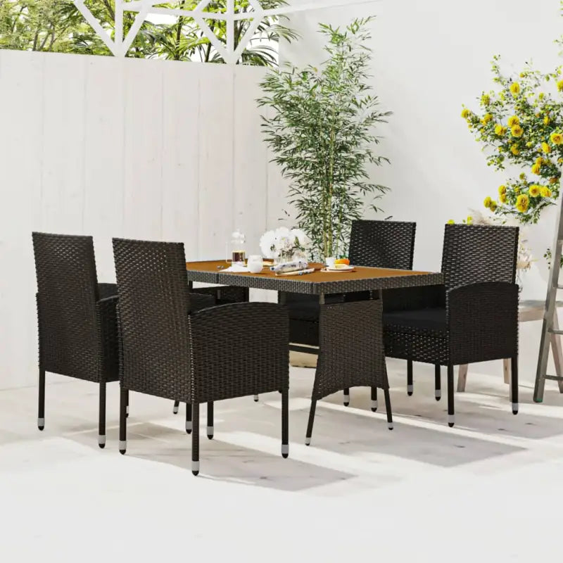 Elegante tuinset van waterdicht PE-rattan en massief acaciahout - Zwart - Tuinsets