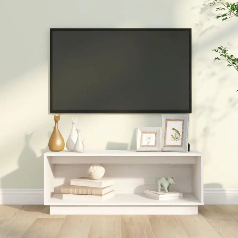 Elegante tv meubel van massief grenenhout met strakke lijnen - Wit / 1 - Tv-meubels