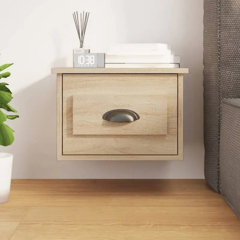 Elegante wandgemonteerde nachtkastje in grijs sonoma eiken design - Sonoma eiken / 1 - Nachtkastjes