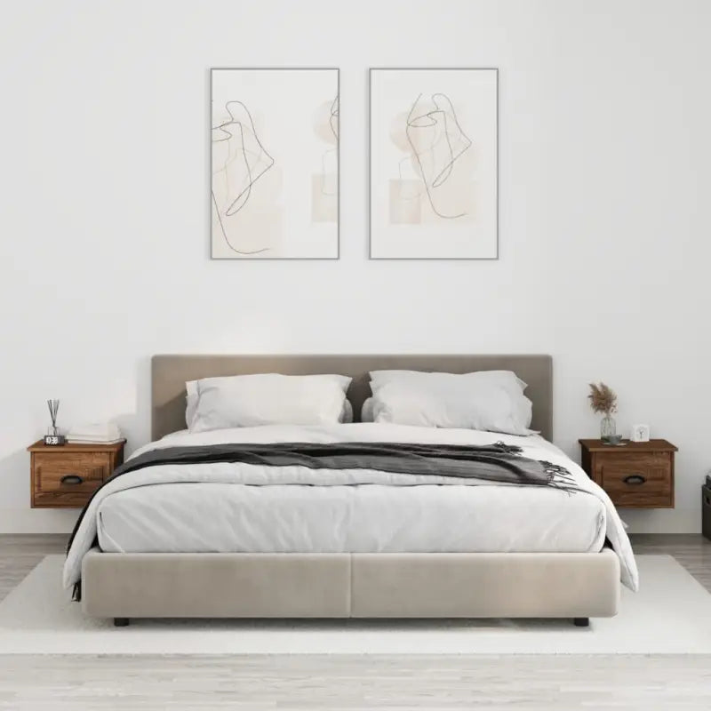 Elegante wandgemonteerde nachtkastje in grijs sonoma eiken design - bruin eikenkleur / 2 - Nachtkastjes