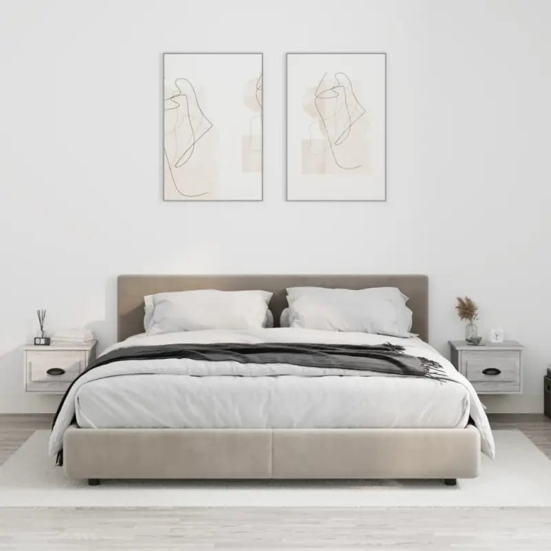 Elegante wandgemonteerde nachtkastje in grijs sonoma eiken design - Grijs sonoma / 2 - Nachtkastjes