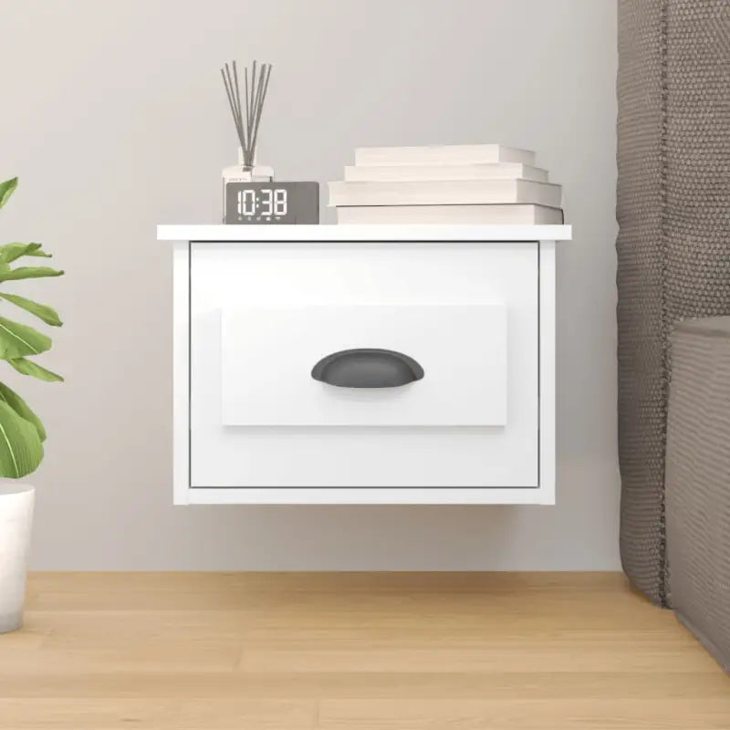 Elegante wandgemonteerde nachtkastje in grijs sonoma eiken design - Hoogglans wit / 1 - Nachtkastjes