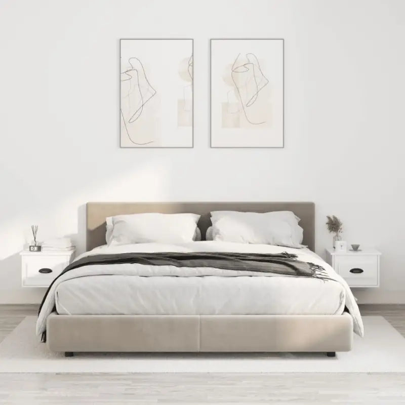 Elegante wandgemonteerde nachtkastje in grijs sonoma eiken design - Hoogglans wit / 2 - Nachtkastjes