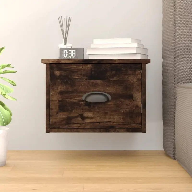 Elegante wandgemonteerde nachtkastje in grijs sonoma eiken design - Gerookt eiken / 1 - Nachtkastjes