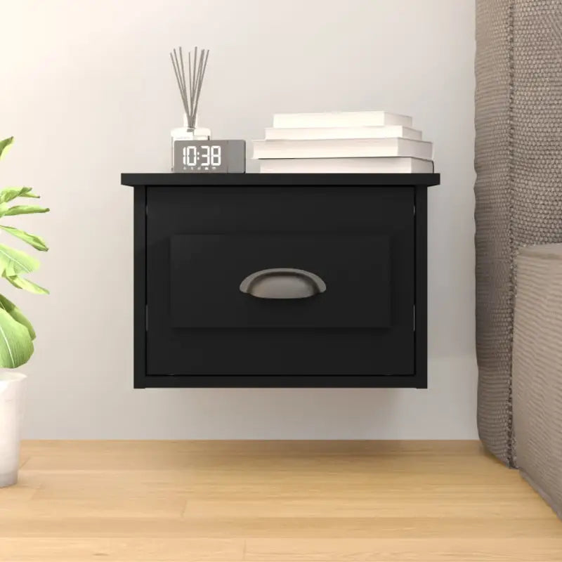 Elegante wandgemonteerde nachtkastje in grijs sonoma eiken design - Zwart / 1 - Nachtkastjes