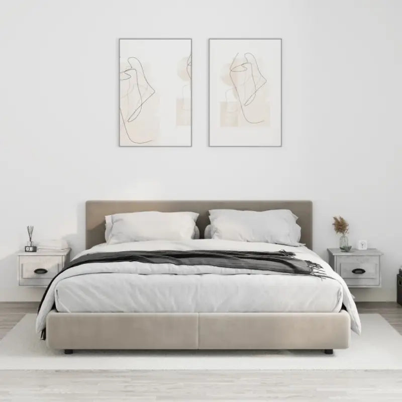 Elegante wandgemonteerde nachtkastje in grijs sonoma eiken design - Betongrijs / 2 - Nachtkastjes