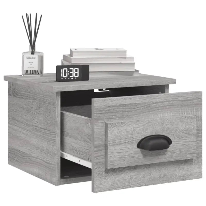 Elegante wandgemonteerde nachtkastje in grijs sonoma eiken design - Nachtkastjes