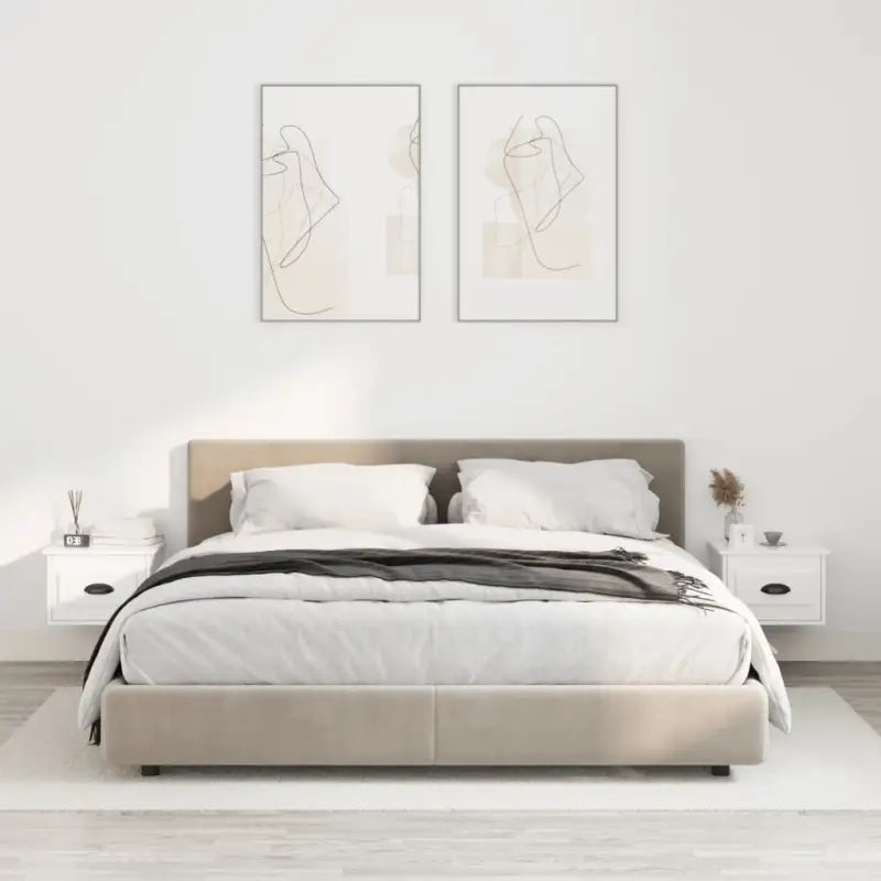 Elegante wandgemonteerde nachtkastje in grijs sonoma eiken design - Wit / 2 - Nachtkastjes