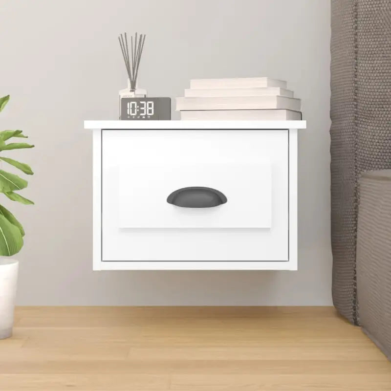 Elegante wandgemonteerde nachtkastje in grijs sonoma eiken design - Wit / 1 - Nachtkastjes