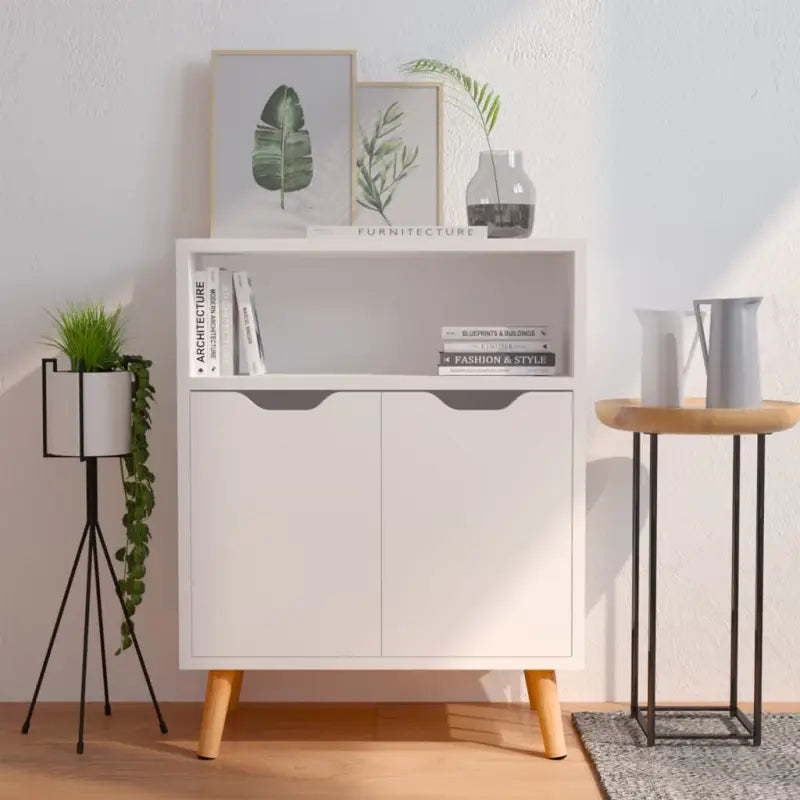 Ervaar elegantie met een dressoir van hoogglans wit en bewerkt hout - Wit / 1 - Dressoirs & buffetkasten