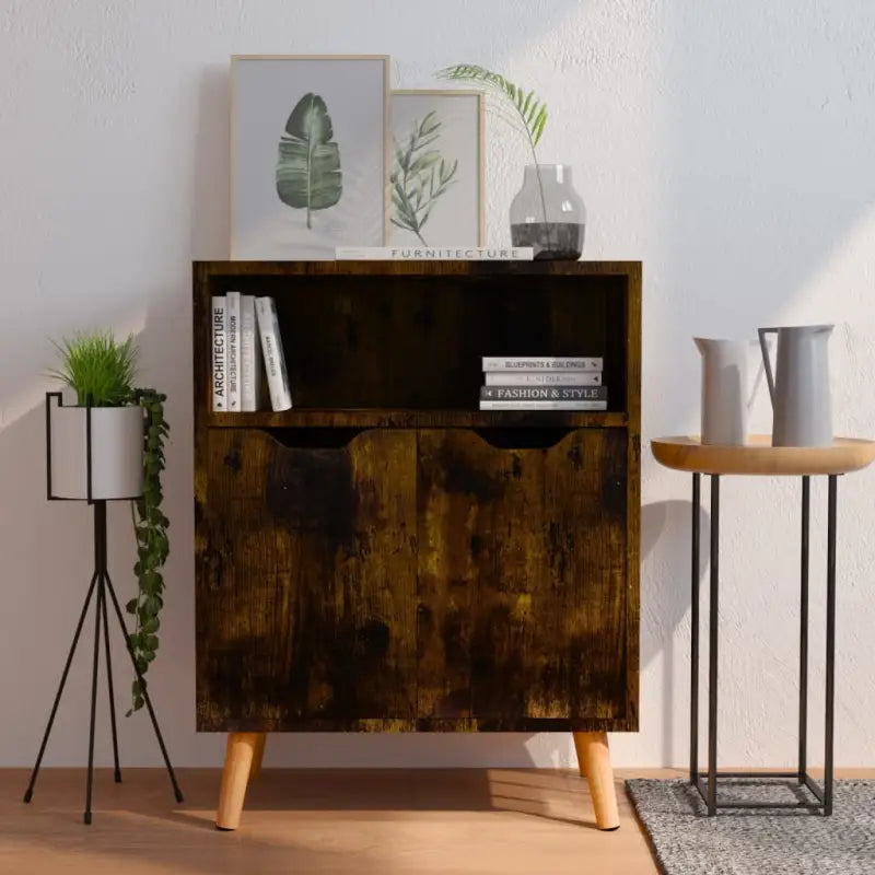 Ervaar elegantie met een dressoir van hoogglans wit en bewerkt hout - Gerookt eiken / 1 - Dressoirs & buffetkasten