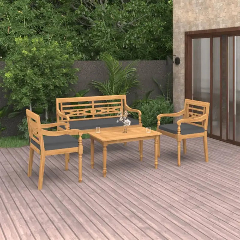 Fijn geschuurd teakhouten loungeset voor in de tuin of op terras - Donkergrijs - Tuinsets