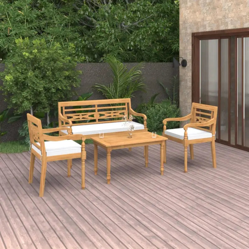 Fijn geschuurd teakhouten loungeset voor in de tuin of op terras - Wit - Tuinsets