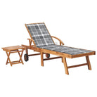 Fijn geschuurde houten ligstoel met rustieke uitstraling voor buiten - Grijs ruitpatroon / 1 / Met tafel - Ligstoelen