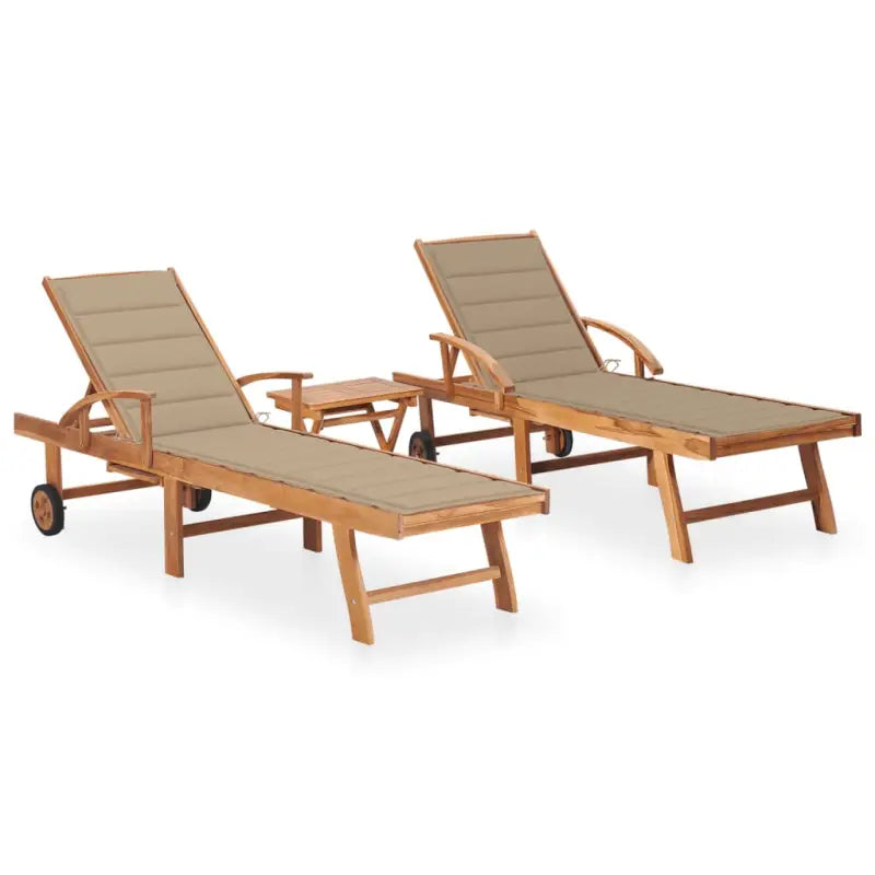 Fijn geschuurde houten ligstoel met rustieke uitstraling voor buiten - Beige / 2 / Met tafel - Ligstoelen