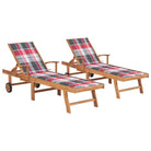 Fijn geschuurde houten ligstoel met rustieke uitstraling voor buiten - Rood ruitpatroon / 2 / Zonder tafel - Ligstoelen