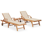 Fijn geschuurde houten ligstoel met rustieke uitstraling voor buiten - Crème / 2 / Met tafel - Ligstoelen