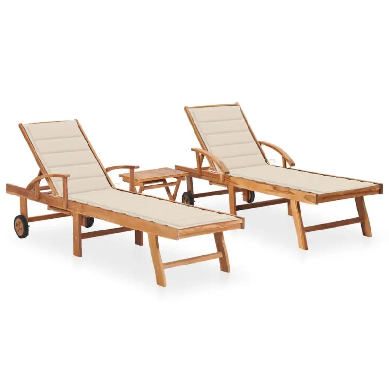 Fijn geschuurde houten ligstoel met rustieke uitstraling voor buiten - Crème / 2 / Met tafel - Ligstoelen