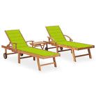 Fijn geschuurde houten ligstoel met rustieke uitstraling voor buiten - Heldergroen / 2 / Met tafel - Ligstoelen