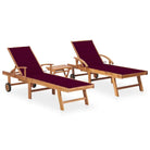 Fijn geschuurde houten ligstoel met rustieke uitstraling voor buiten - Wijnrood / 2 / Met tafel - Ligstoelen